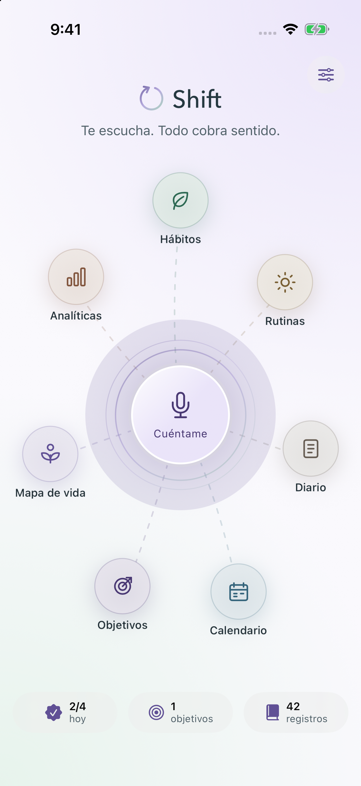 Inicio real de Shift con las siete áreas de tu vida
