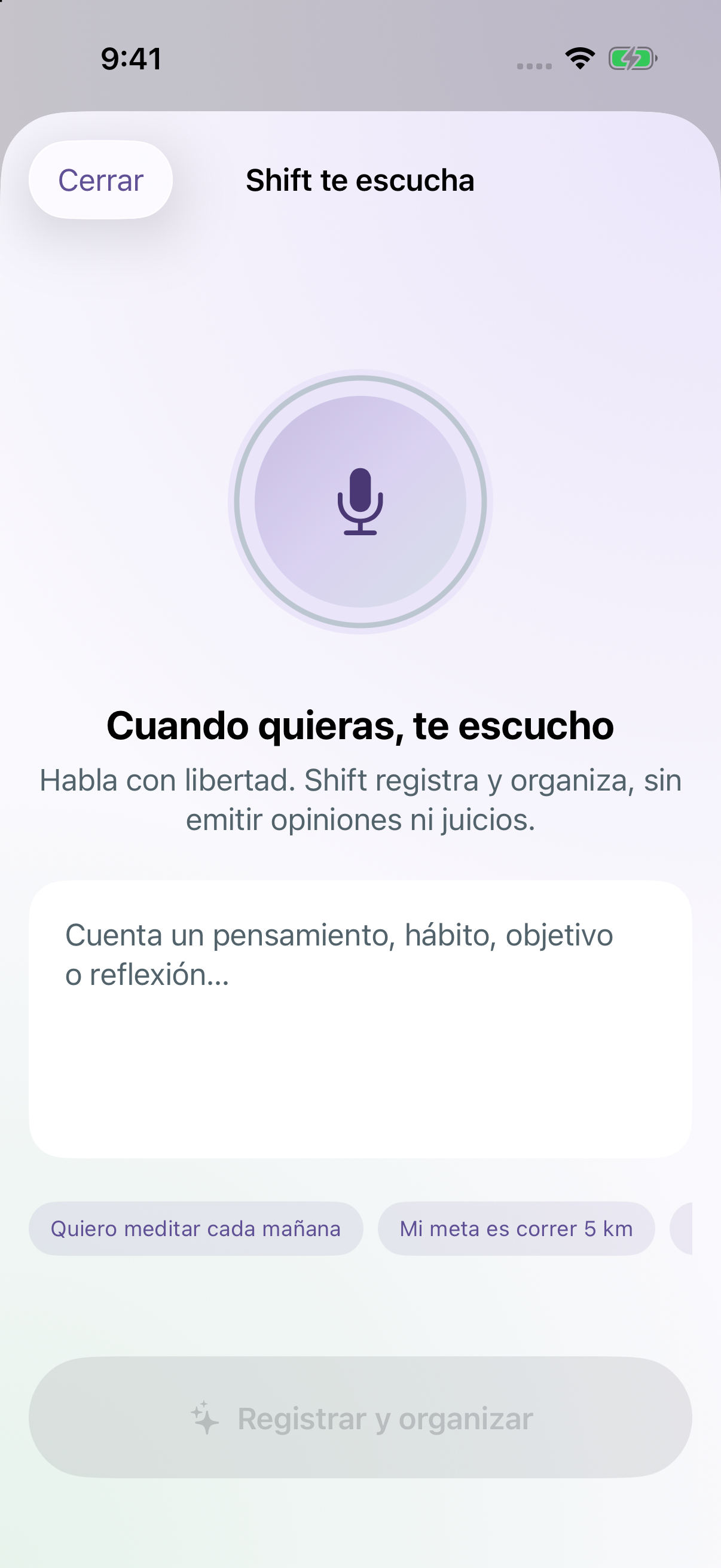 Captura real de la entrada por voz de Shift
